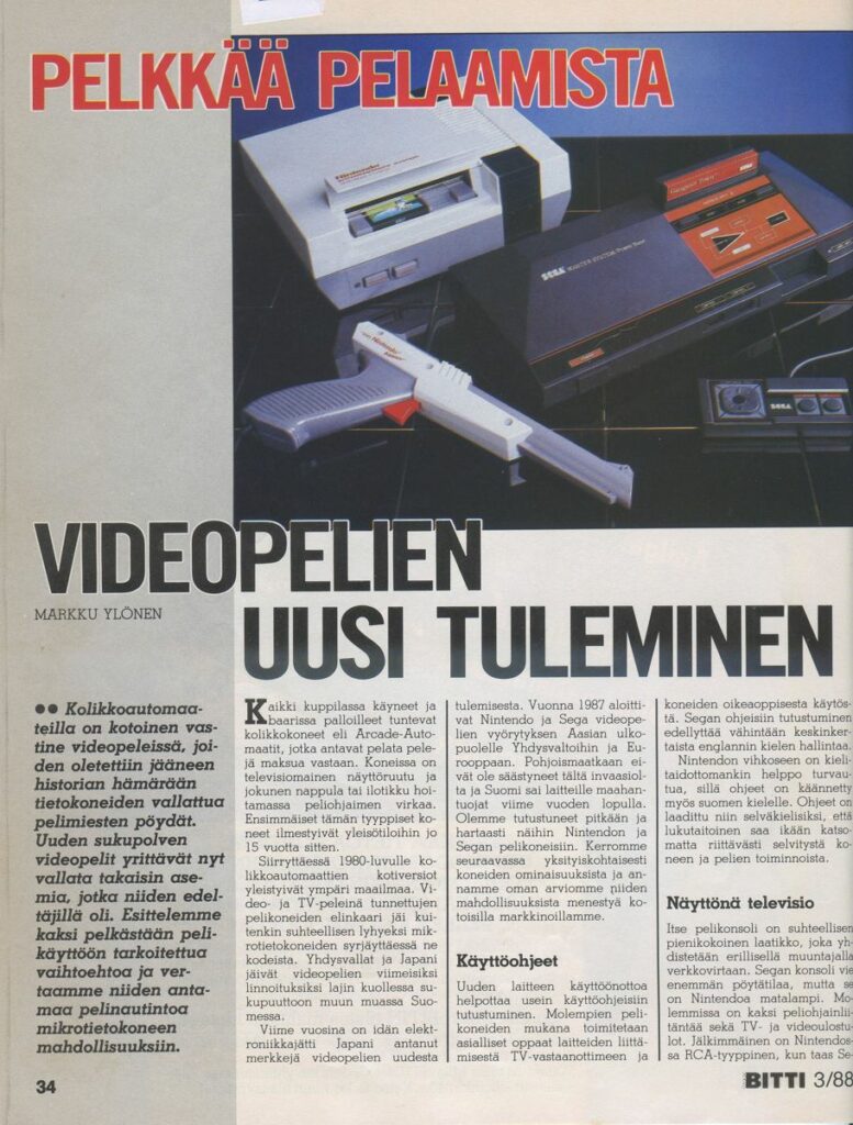 Kuva 3. Videopelien uusi tuleminen MikroBitti-lehden jutussa 3/1988, 34-37.