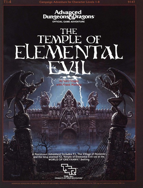 Kuva 1. Temple of Elemental Evil -pelimoodulin kansikuva (Parkinson 1985)